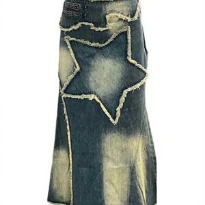 SHEIN Denim Distressed Ripped Star Midi Skirt